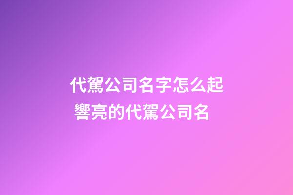 代駕公司名字怎么起 響亮的代駕公司名-第1張-公司起名-玄機派